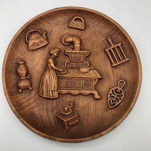 Vintage Multi Prod Inc. USA Decorative Plate Wall Hanging Wood Look Retro Kitsch